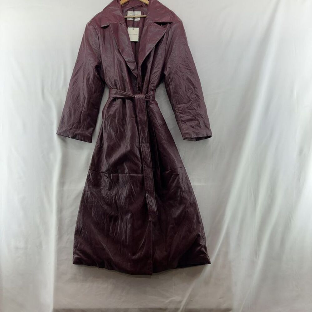 My Outfit Online Leather Trench Coat in Deep Burgundy